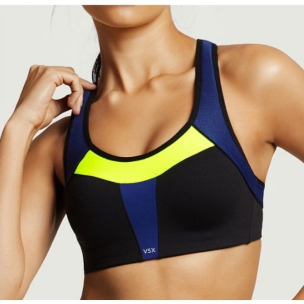 Victoria's Secret The Standout Sports Bra Black & Blue Support Active Workout